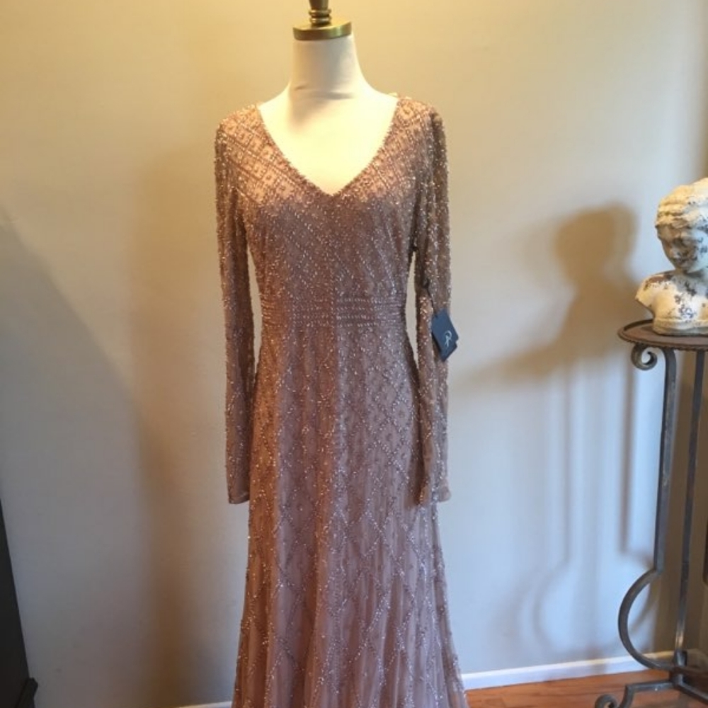 New taupe sequins long dress